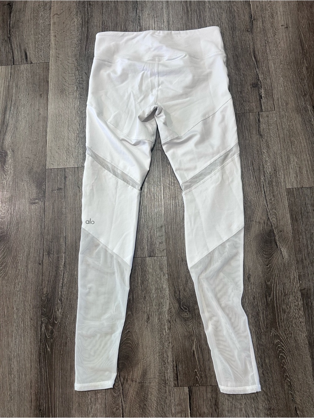 ALO Yoga White Mesh-Panel High-Rise Leggings